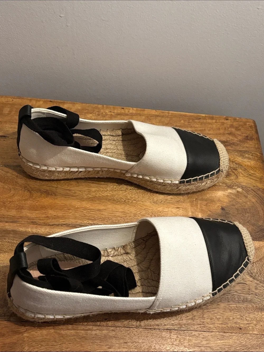J. Crew Two-Tone Canvas Espadrille Flats in White and Black